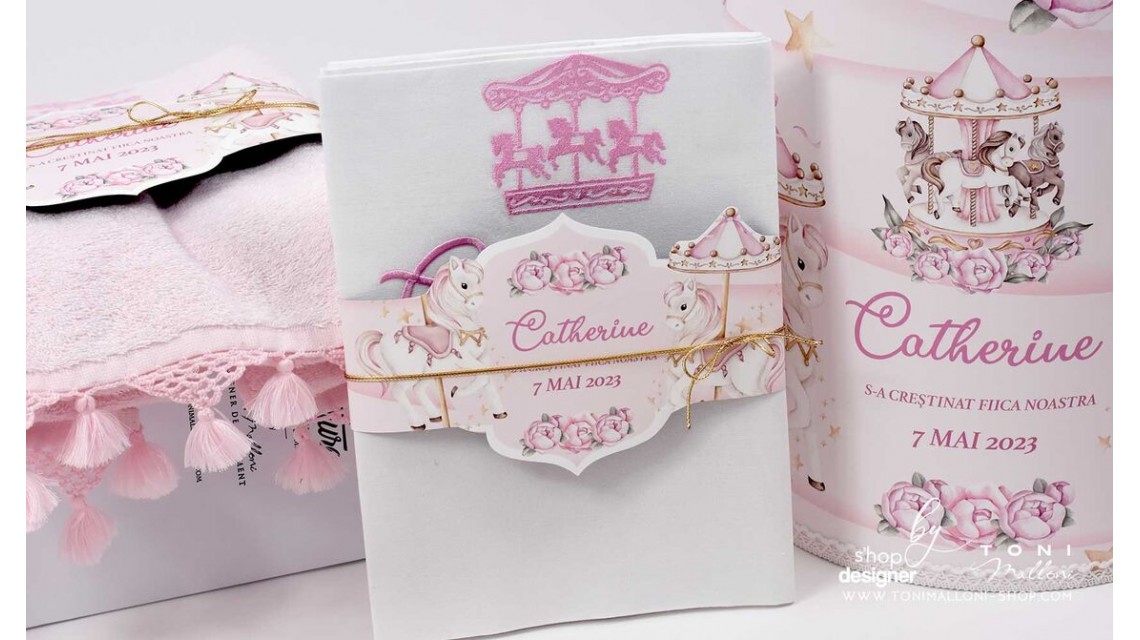 Trusou botez fetita tematic si personalizat cu ponei Pink Carousel 5